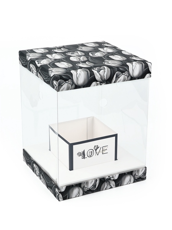 Коробка для цветов с вазой и PVC окнами складная &laquo;Чёрно-белая эстетика&raquo;, 23 х 30 х 23 см
