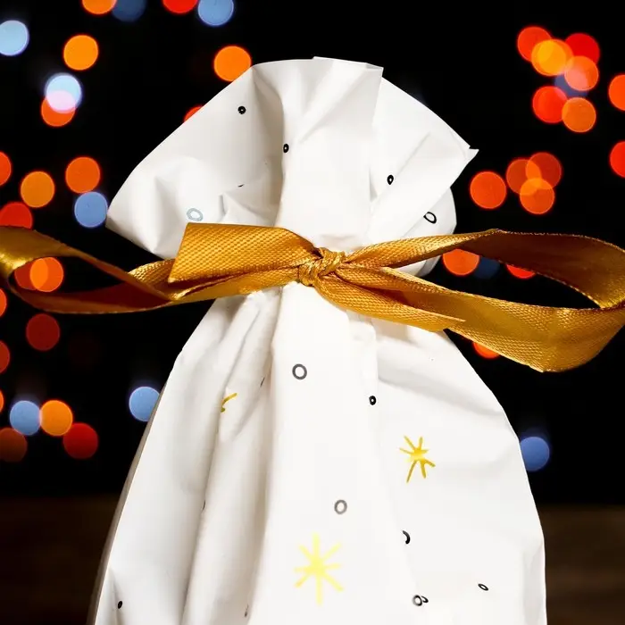 Пакет полиэтиленовый подарочный, с завязками "Ёлочки", 15*23см.