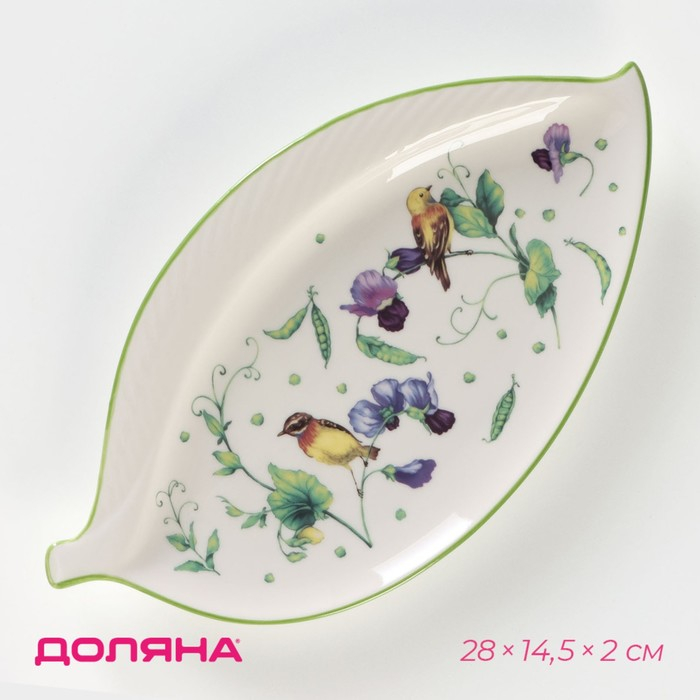 Блюдо фарфоровое Доляна &laquo;Зелёный сад&raquo;, 28&times;14,5&times;2 см, цвет белый