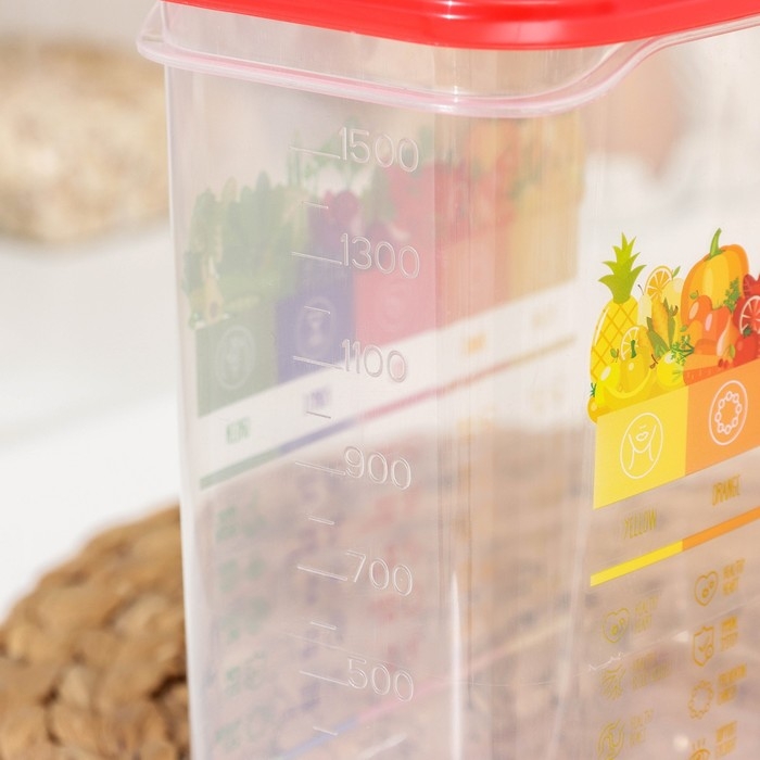 Контейнер для сыпучих продуктов Vitaline, 1,5 л, пластик, прозрачный, крышка красная