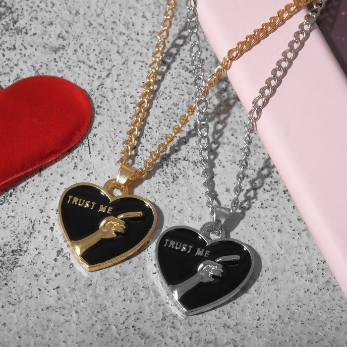 Кулоны &laquo;Неразлучники&raquo; trust me, цвет чёрный в серебристо-золотом, 47 см
