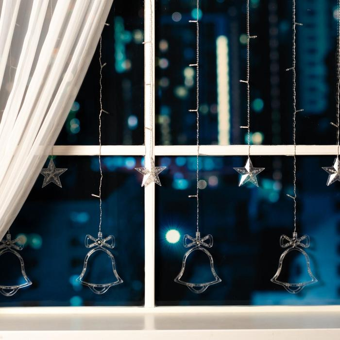 Гирлянда &laquo;Бахрома&raquo; 2.4 &times; 0.9 м с насадками &laquo;Колокольчики&raquo;, IP20, прозрачная нить, 138 LED, свечение мульти, 8 режимов, 220 В