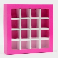 Коробка для конфет, кондитерская упаковка, 16 ячеек, &laquo;Фуксия&raquo; 17.7 х 17.7 х 3.8 см