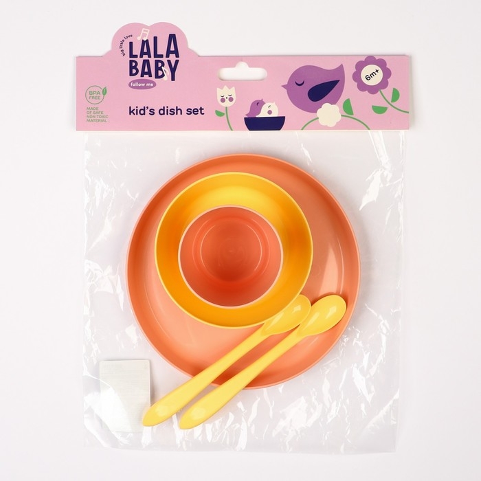 Набор детской посуды Lalababy Follow Me (тарелка, миска, стаканчик, 2 ложки), цвет розовый