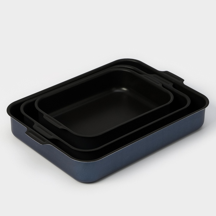 Набор противней &laquo;Лазоньера&raquo;, 3 предмета: 19&times;25 см, 23&times;30 см, 27&times;35 см, h=7 см, антипригарное покрытие, цвет синий