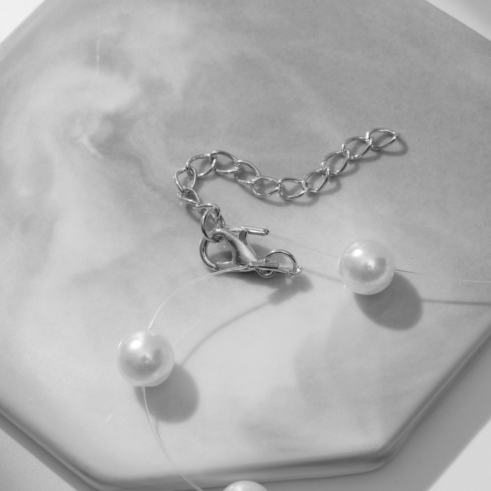 Бусы на леске &laquo;Жемчуг&raquo; шар №8, цвет белый в серебре, 30 см