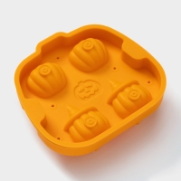 Форма для льда Доляна &laquo;Тыква&raquo;, силикон, 4 ячейки, 15,4&times;14&times;4,5 см, цвет оранжевый