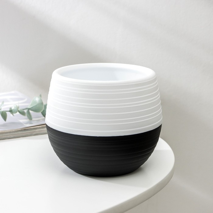 Горшок для цветов с поддоном &laquo;Дуэт&raquo;, 500 мл, пластиковый, чёрно-белый