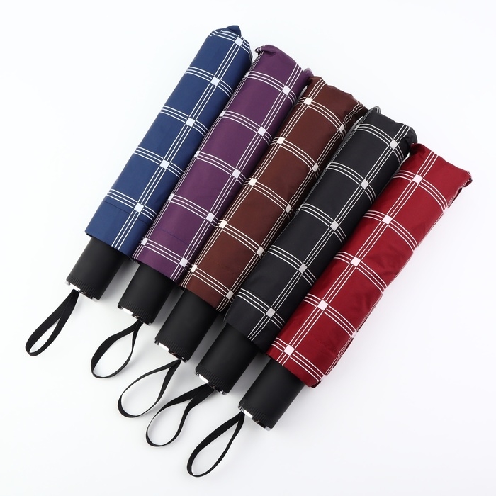 Зонт механический &laquo;Клетка&raquo;, эпонж, 4 сложения, 10 спиц, R = 57/63 см, D = 126 см, цвет МИКС