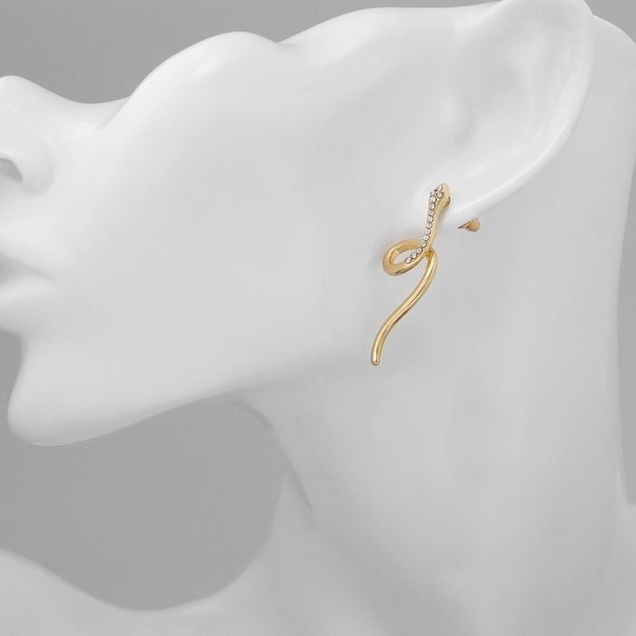 Новый год! Символ года 2025! Серьги со стразами &laquo;Змейка&raquo; спираль мини, цвет белый в золоте