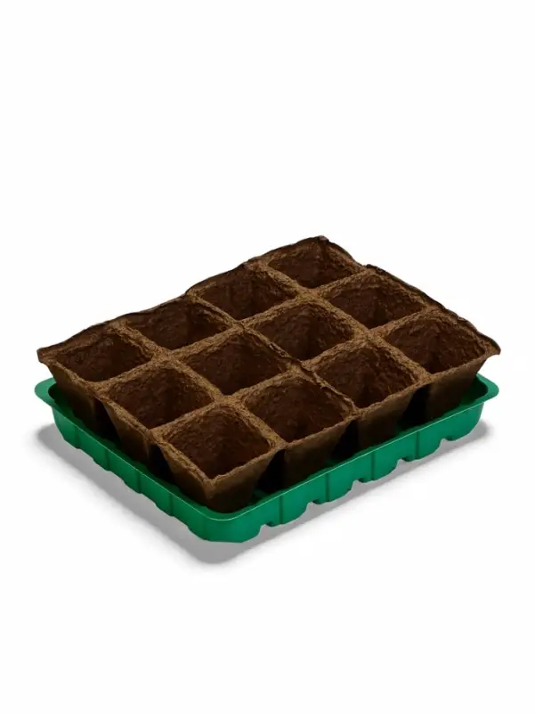 Набор для рассады: торфяная кассета, 12 ячеек по 50 мл, поддон _ &times; _ см, зелёный