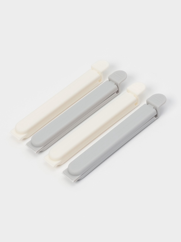 Набор зажимов для пакетов 4 шт, 11х6х1 см, цвет белый/серый