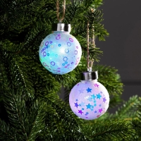 Набор ёлочных шаров &laquo;Звёзды и кольца&raquo; 2 шт., батарейки, 1 LED, свечение RGB