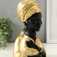 Бюст полистоун "Африка - мать и дитя" чёрный с золотом 12,5х10х21,5 см