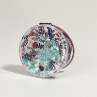 Зеркало складное &laquo;Цветы&raquo;, d = 7,2 см, с увеличением, цвет белый/фиолетовый