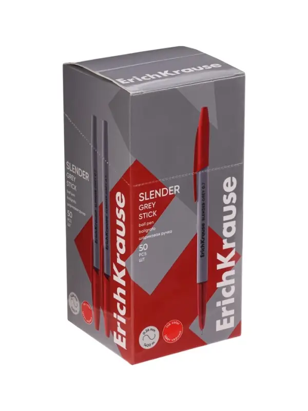Ручка шариковая ErichKrause Slender Stick Grey, Super Glide, 0.7 мм, красная