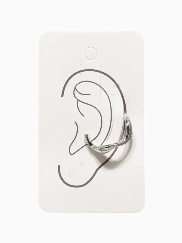 Серьга "Кафф" мятый металл, цвет серебро
