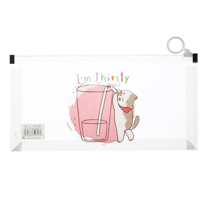 Папка-конверт на молнии формат А6, 180мкр, с рисунком "Кот", МИКС