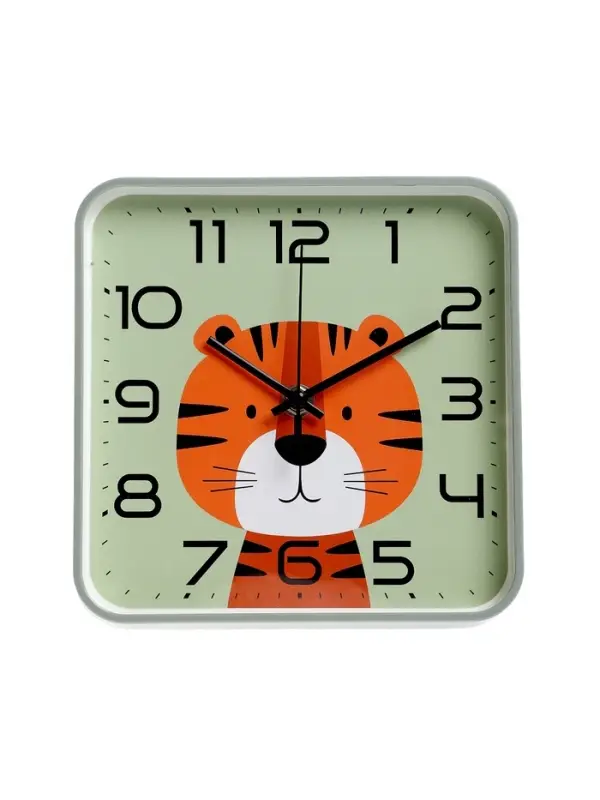 Часы настенные "Тигренок", детские, плавный ход,  19х19см, зеленые