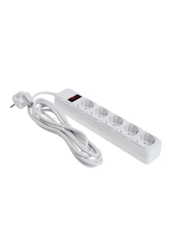 Сетевой фильтр СТАРТ, 5 розеток, 3 м, 10 А, ПВС 3&times;0.75 мм2, с заземлением, с выключателем, IP20, белый