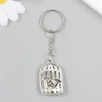 Брелок металл "Птица у клетки" серебро 2,2х3,6 см