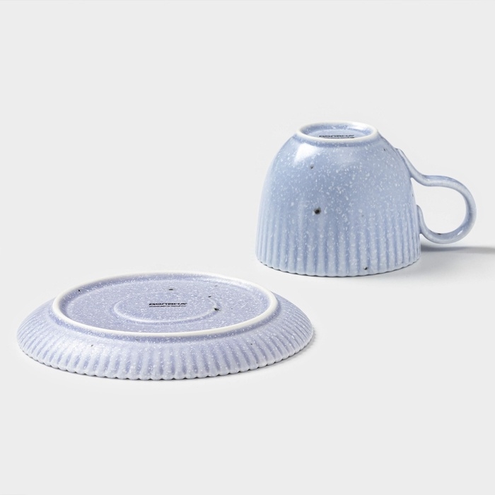 Чайная пара Доляна &laquo;Коралл&raquo;, 275 мл, фарфор, голубая