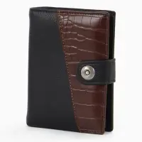 Портмоне мужское на кнопке, 3 в 1, для автодокументов и паспорта, 2 отдела, для карт, для монет, цвет чёрный/кофе
