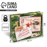 Пакет подарочный ламинированный, упаковка, &laquo;С 23 февраля&raquo;, MS 23 х 18 х 8 см