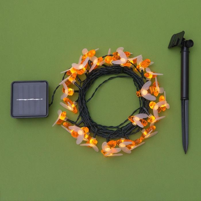 Гирлянда &laquo;Нить&raquo; 4.5 м с насадками &laquo;Пчёлки&raquo;, IP44, тёмная нить, 30 LED, свечение тёплое белое, 2 режима, солнечная батарея