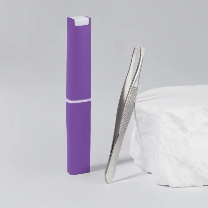 Пинцет прямой, узкий, 9 см, в футляре, МИКС