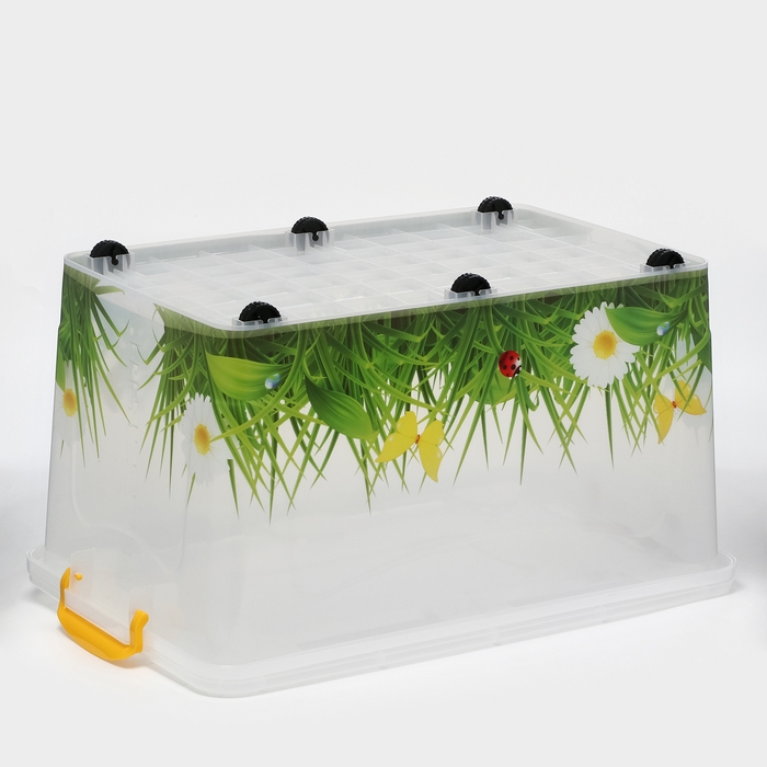 Контейнер для хранения с крышкой &laquo;Hide box. Трава&raquo;, 50 л, 60&times;38&times;31 см, на колёсиках, МИКС