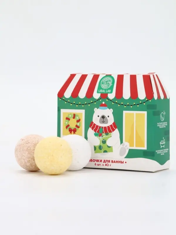 Бомбочки для ванны в домике &laquo;Медведь&raquo;, набор 6 шт х 40 г, URAL LAB
