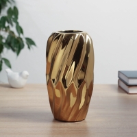 Керамическая ваза декоративная настольная &laquo;Освальд&raquo;, для цветов, сухоцветов, d-6 см, 20&times;10 см, золото