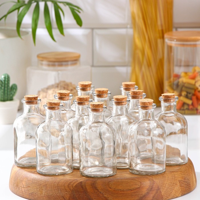 Набор стеклянных баночек для сыпучих продуктов с пробковой крышкой Доляна &laquo;Парфе&raquo;, 125 мл, 5,8&times;10,4 см, 12 шт