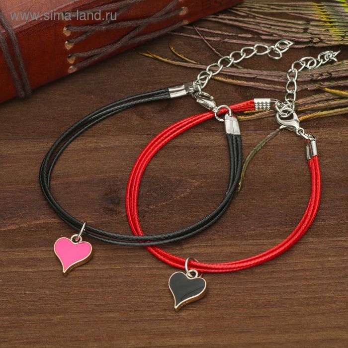 Браслеты &laquo;Неразлучники&raquo; сердце, цвет чёрно-красный, L=17 см