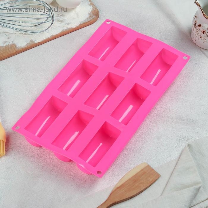 Форма для выпечки Доляна &laquo;Сладости. Батончики&raquo;, силикон, 29,3&times;17,5&times;3,5 см, 9 ячеек (8,3&times;3,2&times;3,5 см), цвет МИКС