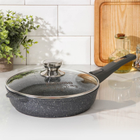 Сковорода &laquo;Гранит&raquo;, d=24 см, съёмная ручка, антипригарное покрытие, стеклянная крышка, цвет серый