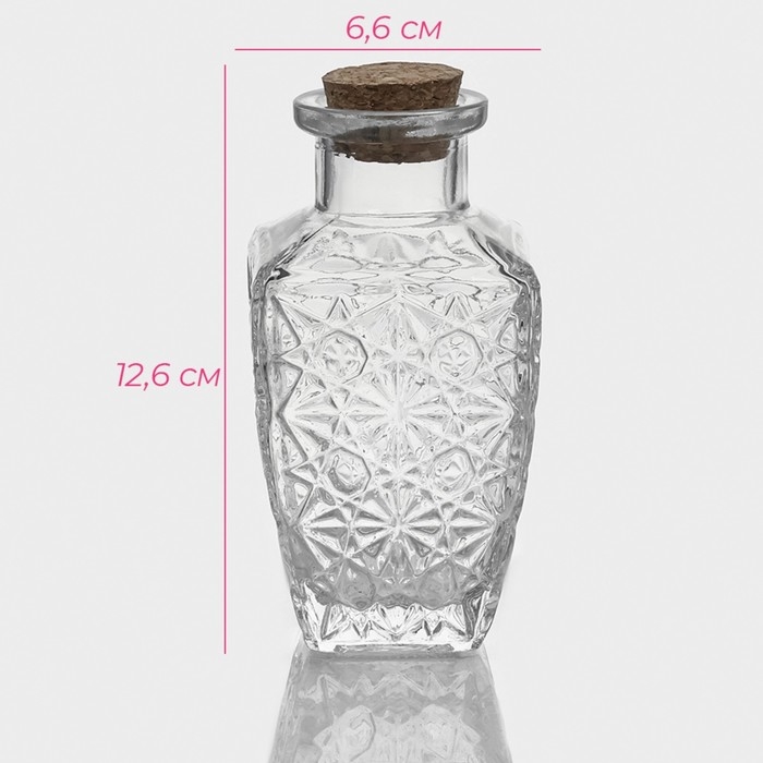 Банка стеклянная для хранения сыпучих продуктов Доляна &laquo;Парфе. Узор&raquo;, 170 мл, 6,6&times;12,6 см, с пробковой крышкой