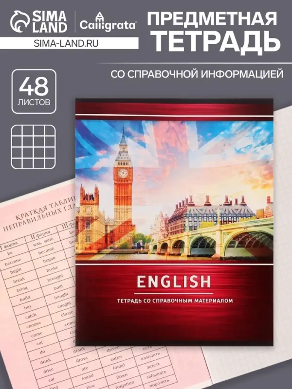 Тетрадь предметная 48 листов в клетку Calligrata, &laquo;Металл. Английский язык&raquo;, обложка мелованный картон, серые листы