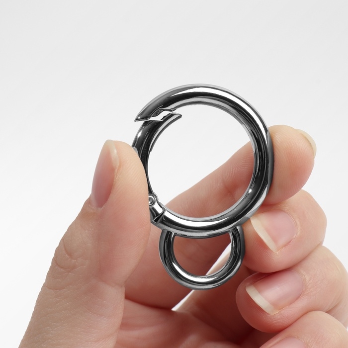 Кольцо-карабин, двойной, d = 25/35 мм, толщина - 5 мм, с креплением 12 &times; 3 мм, 5 шт, цвет серебряный