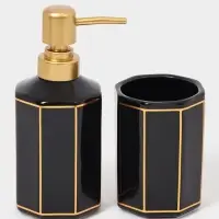 Набор для ванной "Равновесие", 2 предмета (дозатор для мыла, стакан), цвет черный