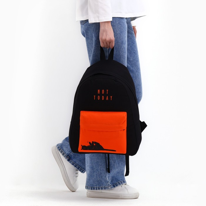 Рюкзак школьный молодёжный, отдел на молнии, наружный карман, цвет чёрный/оранжевый