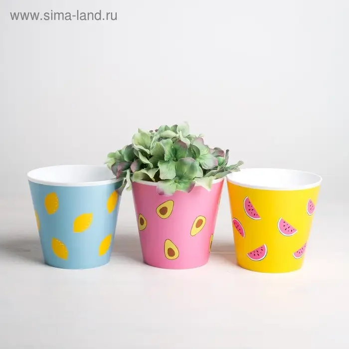 Набор кашпо для цветов 3 в 1 &laquo;Фрукты&raquo;, 0,8 л, 11 х 12 см