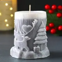 Свеча новогодняя столбик "Сказочный лес" 75х82 мм, серый