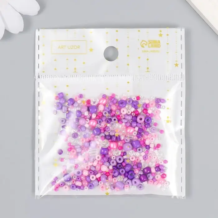 Бисер стекло 6/0 - 15/0 &laquo;Ассорти фиолетовое&raquo; d=1.5-4 мм, н-р 10 г