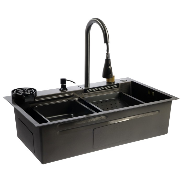 Кухонная мойка ZEIN M03, S=3.0 и 0.7мм, смеситель, корзины, разделочная доска, сифон, графит