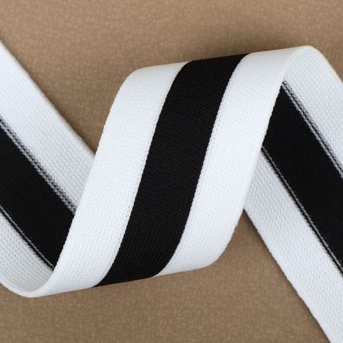 Тесьма трикотажная лампас 40 мм, 9,1 &plusmn; 0,5 м, цвет белый/чёрный