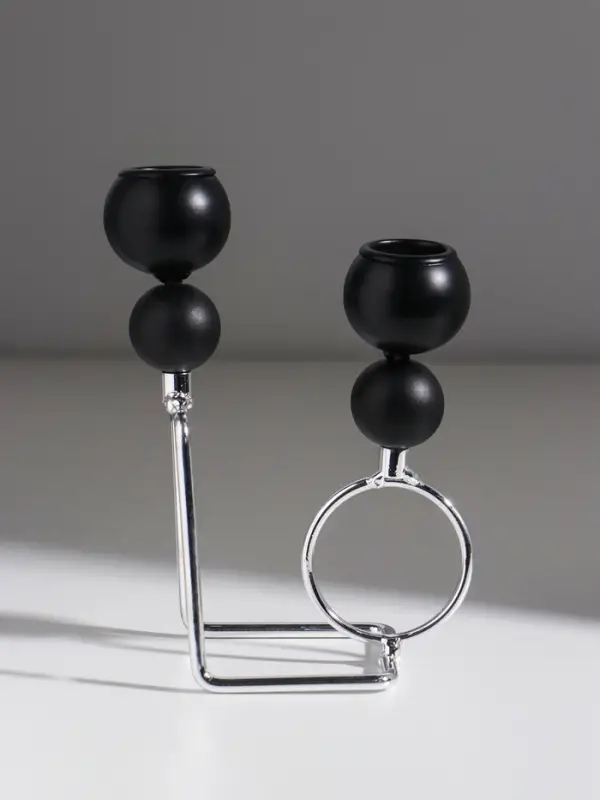 Подсвечник металл,дерево на 2 свечи"Шары.Абстракция"d=2,2 см чёрный и хром11,5х7х16,2 см