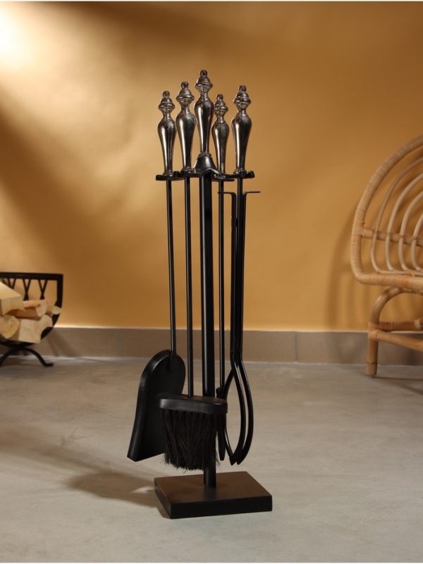 Каминный набор "Отдых" сталь, 4 предмета, 15х15х66 см