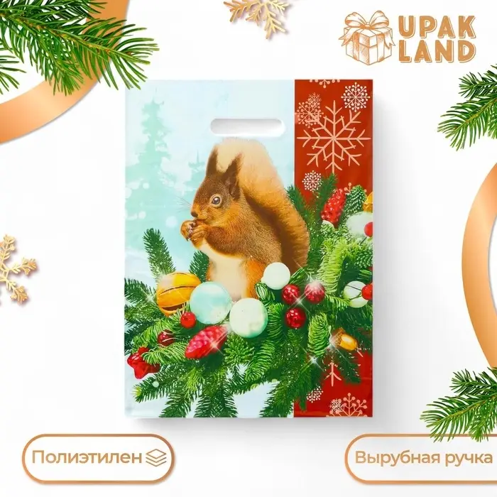 Пакет &laquo;Белочка на новогодней ветке&raquo;, полиэтиленовый с вырубной ручкой, 30&times;40 см